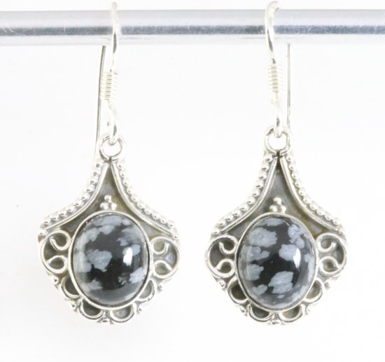 Boucles d'oreilles en argent artisanales avec obsidienne flocon de neige