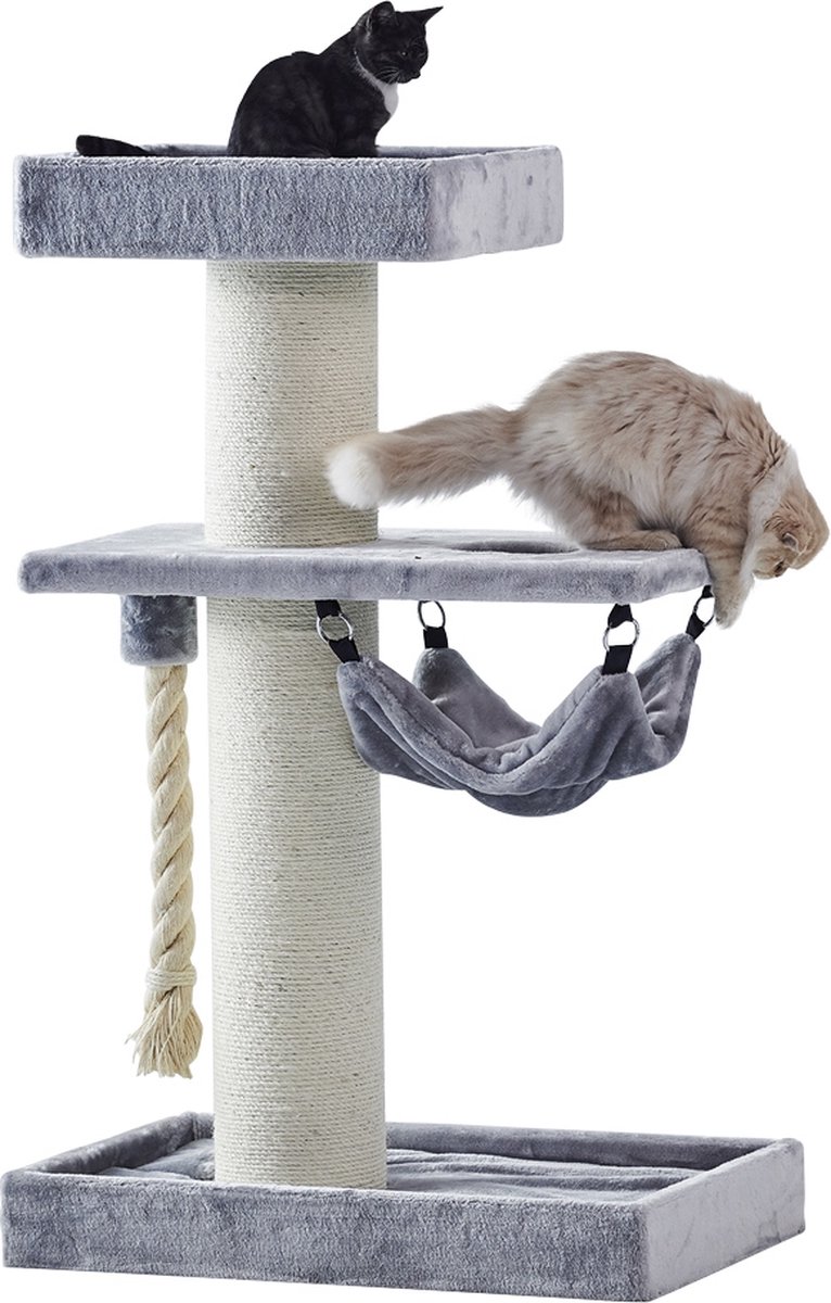 Nobby Krabmeubel Samar – Krabpaal – XXL – Touw – Hangmat – Grijs – Grote Kat – Zware Kat – Maine Coon – 80 X 50 X 130 CM