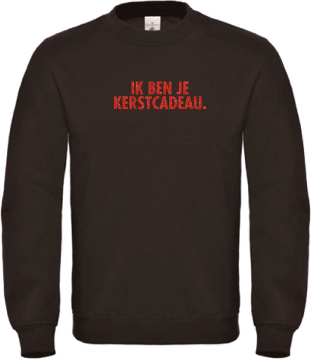 Foute kersttrui zwart L - Ik ben je kerstcadeau - rood glitter - soBAD. | Kersttrui soBAD. | kerstsweaters volwassenen | kerst hoodie volwassenen | Kerst outfit | Foute kerst truien