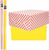 4x Rollen kraft inpakpapier liefde/rode hartjes pakket - geel 200 x 70 cm - cadeau/verzendpapier