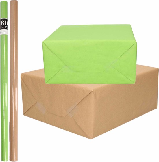 Foto: 4x rollen kraft inpakpapier kaftpapier pakket bruin groen 200 x 70 cm cadeaupapier verzendpapier kaftpapier