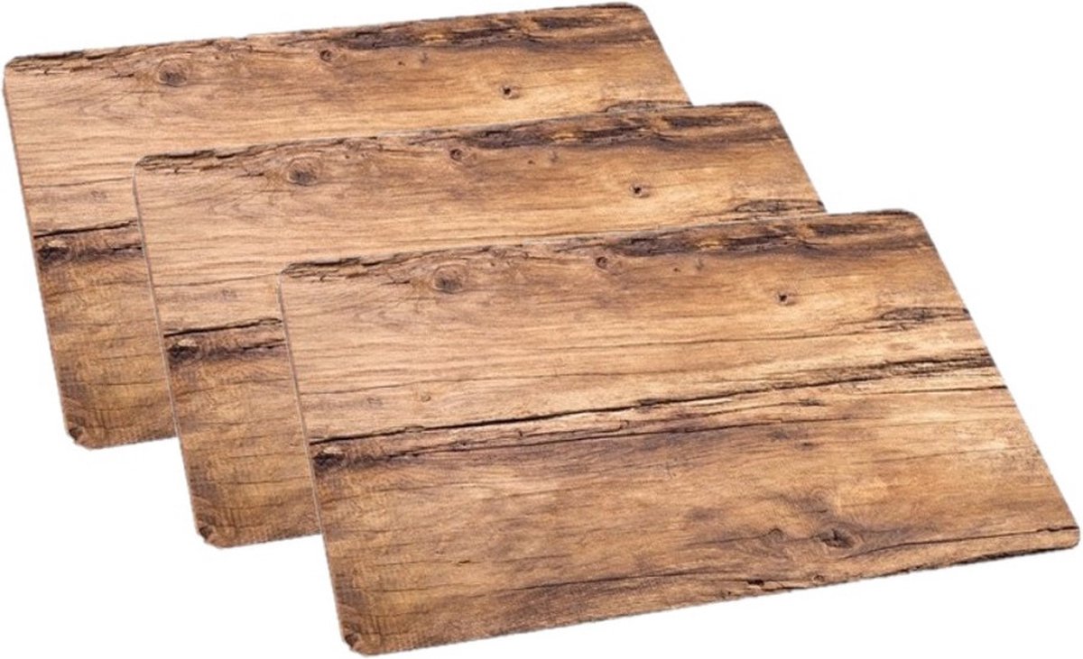 Placemats kunststof eikenhout opdruk - Set van 6x stuks - 44 x 28,5 cm - Tafel dekken