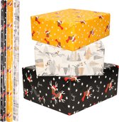 Set van 6x Rollen Kerst inpakpapier/cadeaupapier rendieren /vogels/bomen 2,5 x 0,7 meter - Kerstpapier / kadopapier