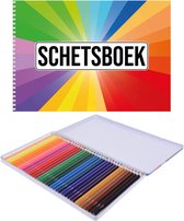A4 kleuren waaier schetsboek/ tekenboek/ kleurboek/ schetsblok wit papier met 36 kleurpotloden