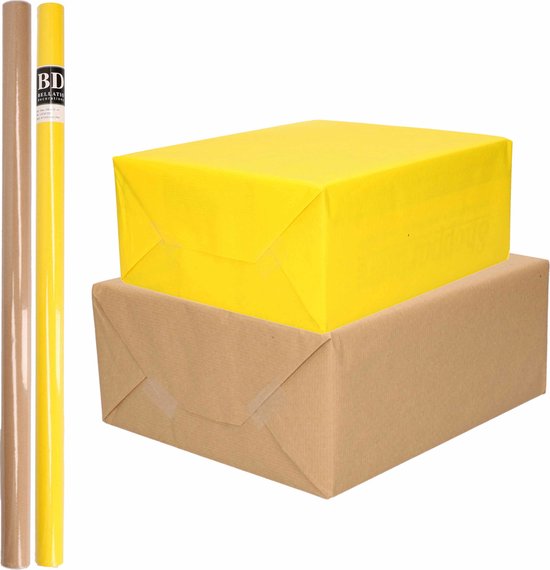 Kom langs om het te weten vacht Waar 4x Rollen kraft inpakpapier/kaftpapier pakket bruin/geel 200 x 70... |  bol.com