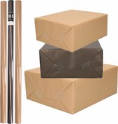6x Rollen kraft inpakpapier/kaftpapier pakket bruin/zwart 200 x 70 cm/cadeaupapier/verzendpapier/kaftpapier