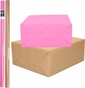 4x Rollen kraft inpakpapier/kaftpapier pakket bruin/roze 200 x 70 cm/cadeaupapier/verzendpapier/kaftpapier