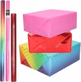 6x Rollen kraft inpakpapier regenboog pakket - regenboog/metallic rood/roze 200 x 70/50 cm - cadeau/verzendpapier