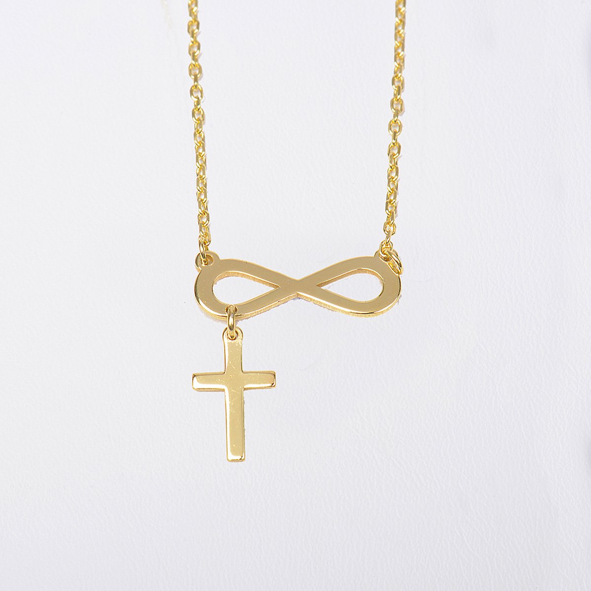 MeYuKu- Sieraden- 14 karaat gouden ketting met infinity en kruishanger