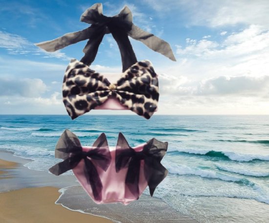Maat 56 Bikini roze tijgerprint strik met zwarte tulle  strikjes  dierenprint Baby en kind zwemkleding roze - Merkloos