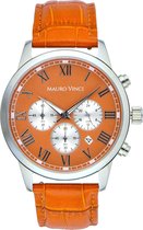 Horloge heren cognac - Mauro Vinci Staal Zilver - Cognac met lederen bewaardoos - Sports line 420 stalen horloge met Japans binnenwerk