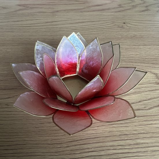 Lotus Waxinelichthouder parelmoer roze/wit
