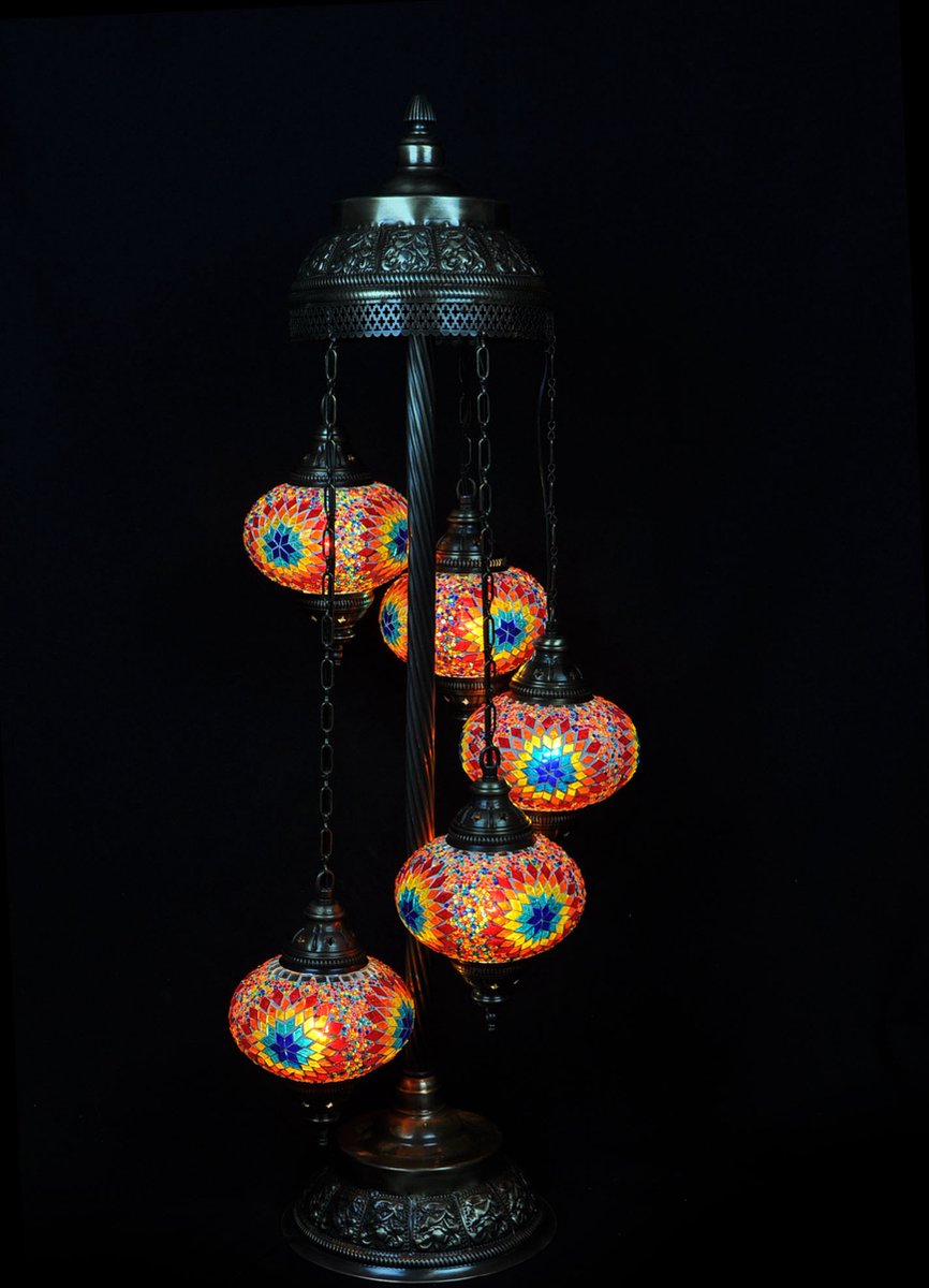 Turkse Lamp - Vloerlamp - Mozaïek Lamp - Marokkaanse Lamp - Oosters Lamp - ZENIQUE - Authentiek - Handgemaakt - Multicolour ster - 5 bollen