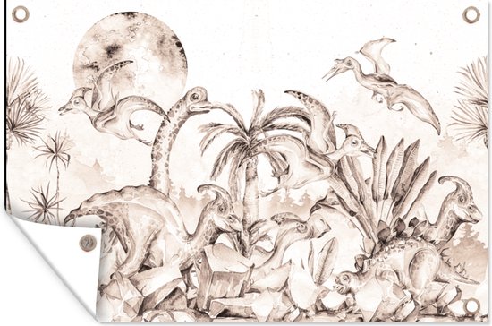 Décoration murale Dino - Enfants - Jungle - Plantes - Kids - 180x120 cm - Poster jardin - Toile jardin - Poster extérieur