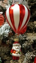 Luchtballon met kerstman van glas hang d7h15 cm rood/wit super leuk