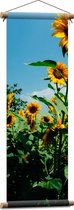 WallClassics - Affiche textile - Tournesols dans le champ avec ciel radieux - 30x90 cm Photo sur textile