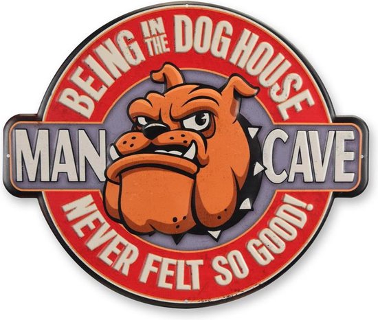 AN EMBOSSED TIN PLATE - MAN CAVE Breedte: 45 Lengte: 38