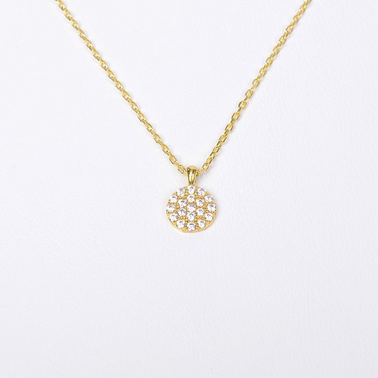 MeYuKu- Sieraden- 14 karaat gouden ketting met hanger met witte kleine stenen