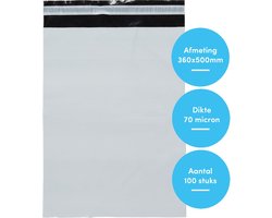 100 stuks verzendzakken voor kleding / webshop zakken / 360 x 500 mm / 70 micron dik / wit met plakstrip