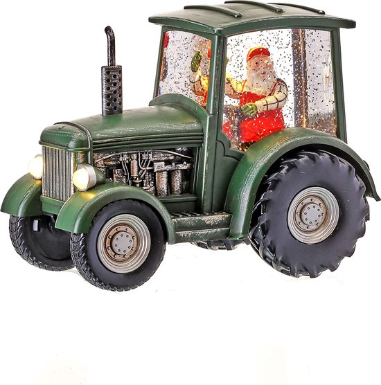 Tractor LED Kerst water snowglobe - Groen