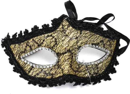 Venetiaans Bal Masker Voor Een Vrouw - Goud Masker Voor Vrouwen Met Verguld Kantwerk En Strass Steentjes Gala Masker Voor Vrouwen