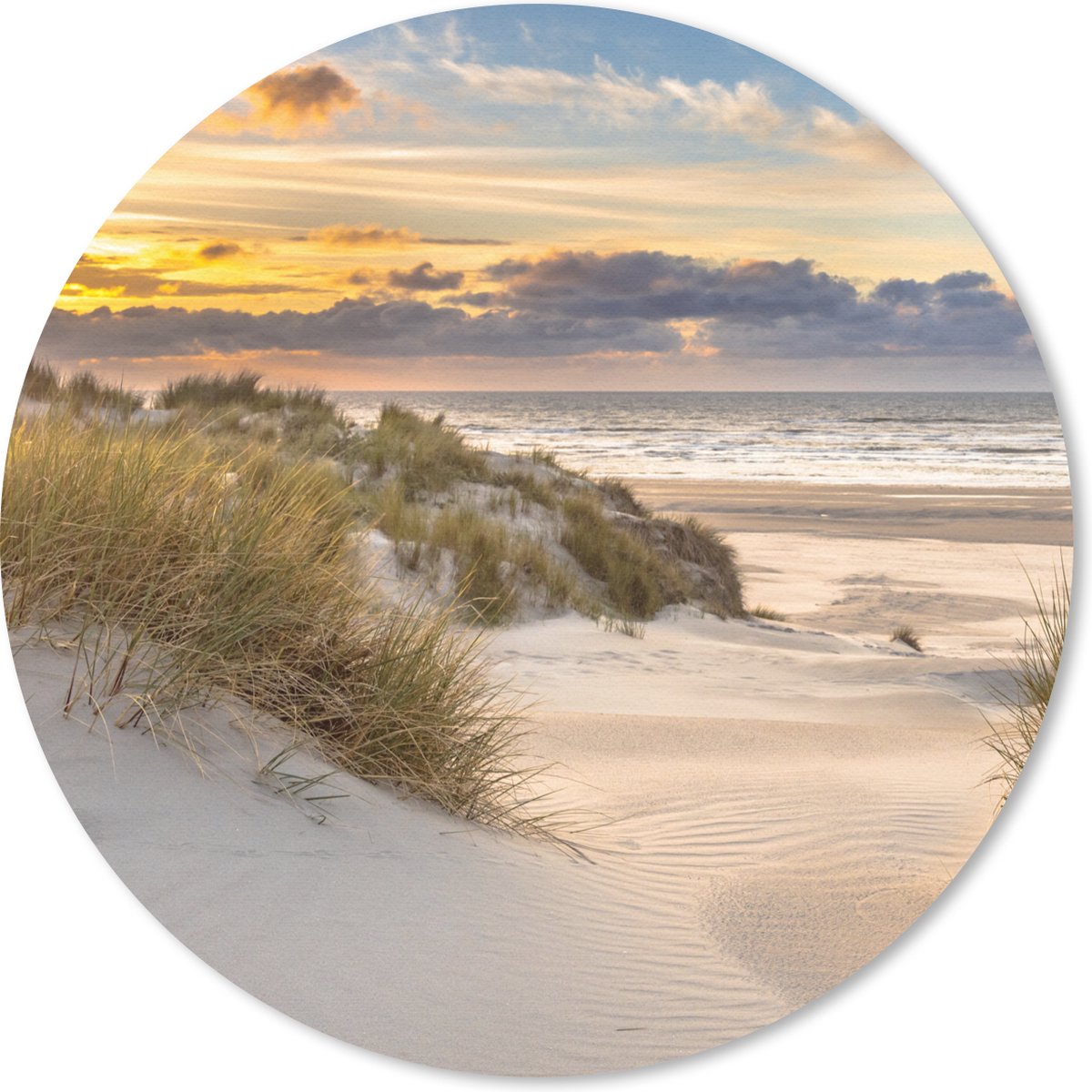 Muismat rond 40x40 cm - Mousepad Strand - Duin - Gras - Zonsondergang - Zee - Ronde muismatten