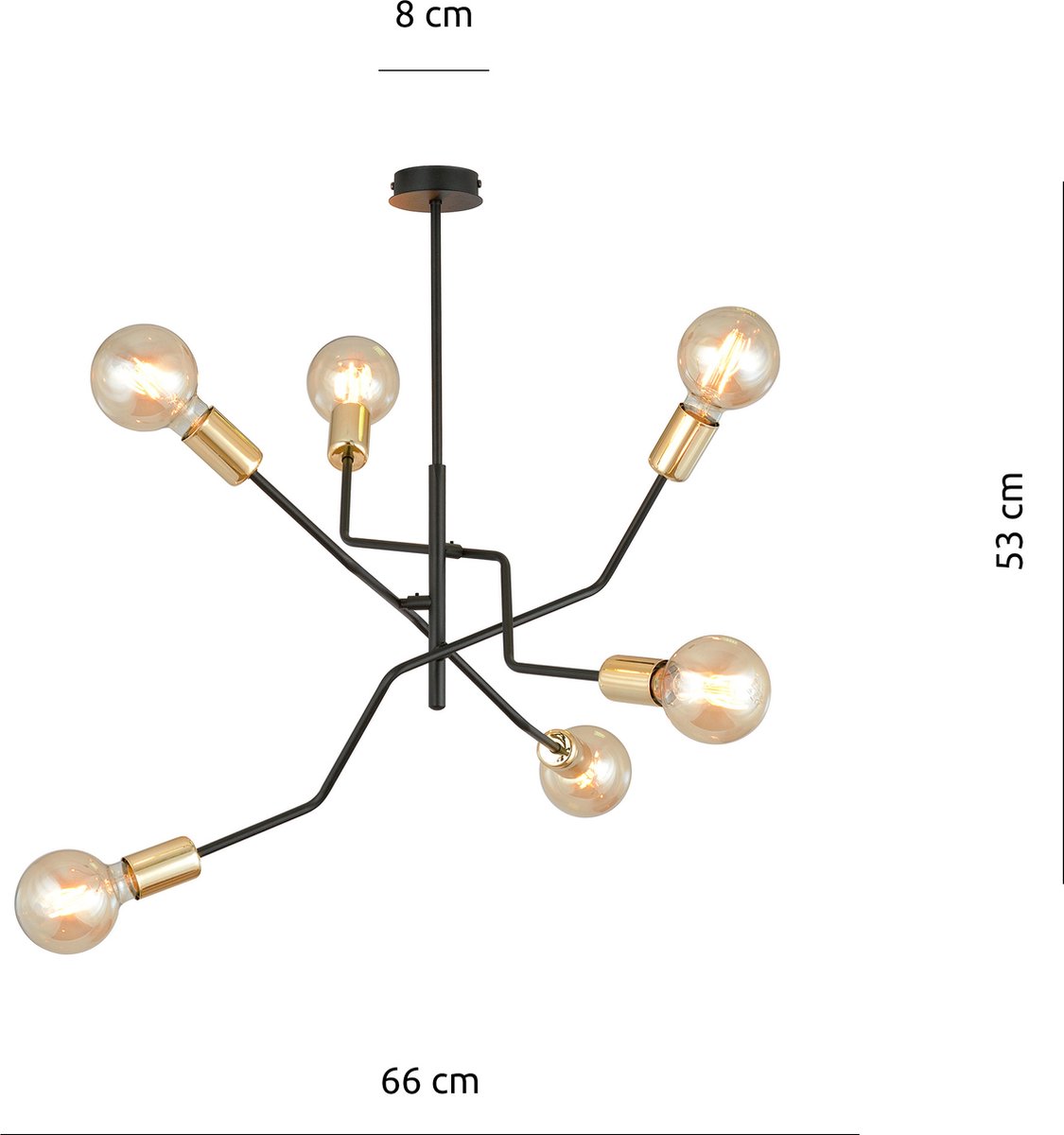 Emibig - Hanglamp Bolt 6 Zwart/Goud Ø 66 cm