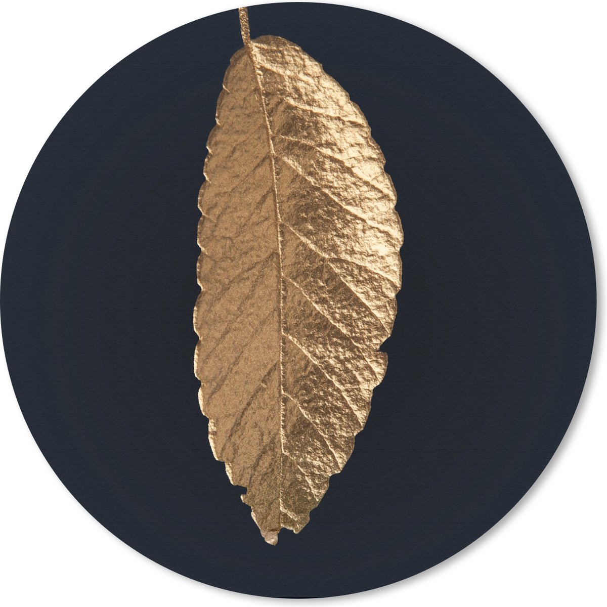 Muismat rond 40x40 cm - Mousepad Bladeren - Zwart - Goud - Luxe - Natuur - Ronde muismatten