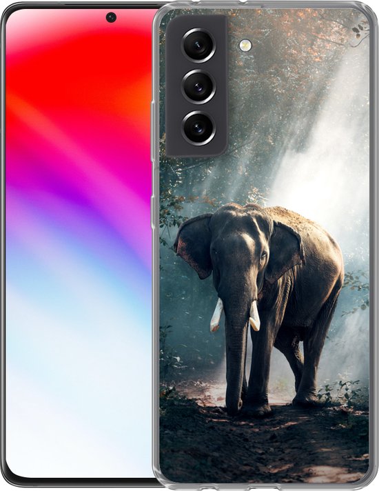 Coque Samsung Galaxy S21 FE - Éléphant - Animaux - Lumière - Forêt - Nature - Animaux sauvages - Coque de téléphone en Siliconen