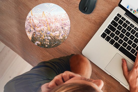 Muismat rond 20x20 cm - Mousepad Gras - Zon - Winter - Sneeuw - Ronde muismatten