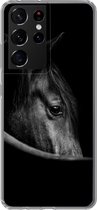 Geschikt voor Samsung Galaxy S21 Ultra hoesje - Paarden - Portret - Zwart - Dieren - Siliconen Telefoonhoesje