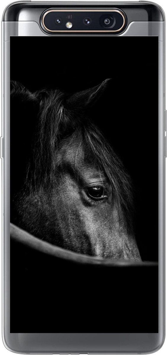 Telefoonhoesje Geschikt voor Samsung Galaxy A80 hoesje - Paarden - Portret - Zwart - Dieren - Siliconen Telefoonhoesje Telefoonhoesje