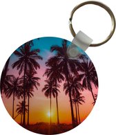 Sleutelhanger - Palmboom - Zonsondergang - Horizon - Strand - Oranje - Roze - Plastic - Rond - Uitdeelcadeautjes