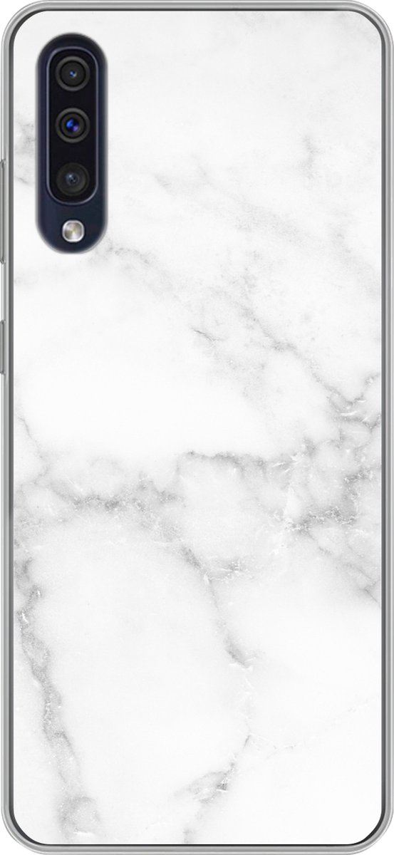 Telefoonhoesje Geschikt voor Samsung Galaxy A50 hoesje - Marmer print - Wit - Grijs - Luxe - Marmer printlook - Steen - Siliconen Telefoonhoesje Telefoonhoesje