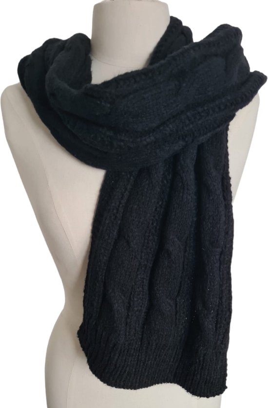 Mooie Gebreide Sjaal- Zwart ,effen- Extra warme dikke sjaal| Heren sjaal|  Dames sjaal|... | bol.com