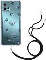 Motorola Moto G72 Hoesje met Koord Paarse Bloemen - Designed by Cazy