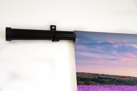 Tapisserie Champs de lavande - Champ de Lavande avec un ciel de feu Tapisserie coton 180x120 cm - Tapisserie avec photo XXL / Groot format !