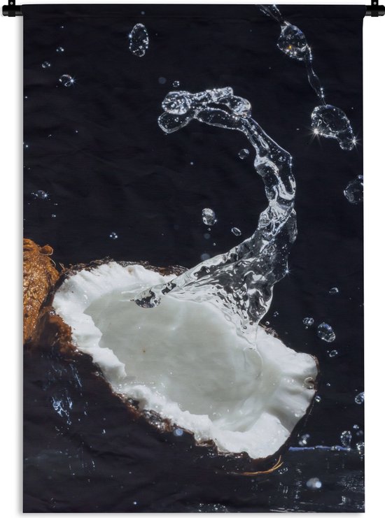 Wandkleed - Wanddoek - Kokosnoot - Stilleven - Water - Zwart - Fruit - 120x180 cm - Wandtapijt