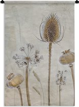 Wandkleed - Wanddoek - Bloemen - Waterverf - Stilleven - Bruin - Vintage - 120x180 cm - Wandtapijt