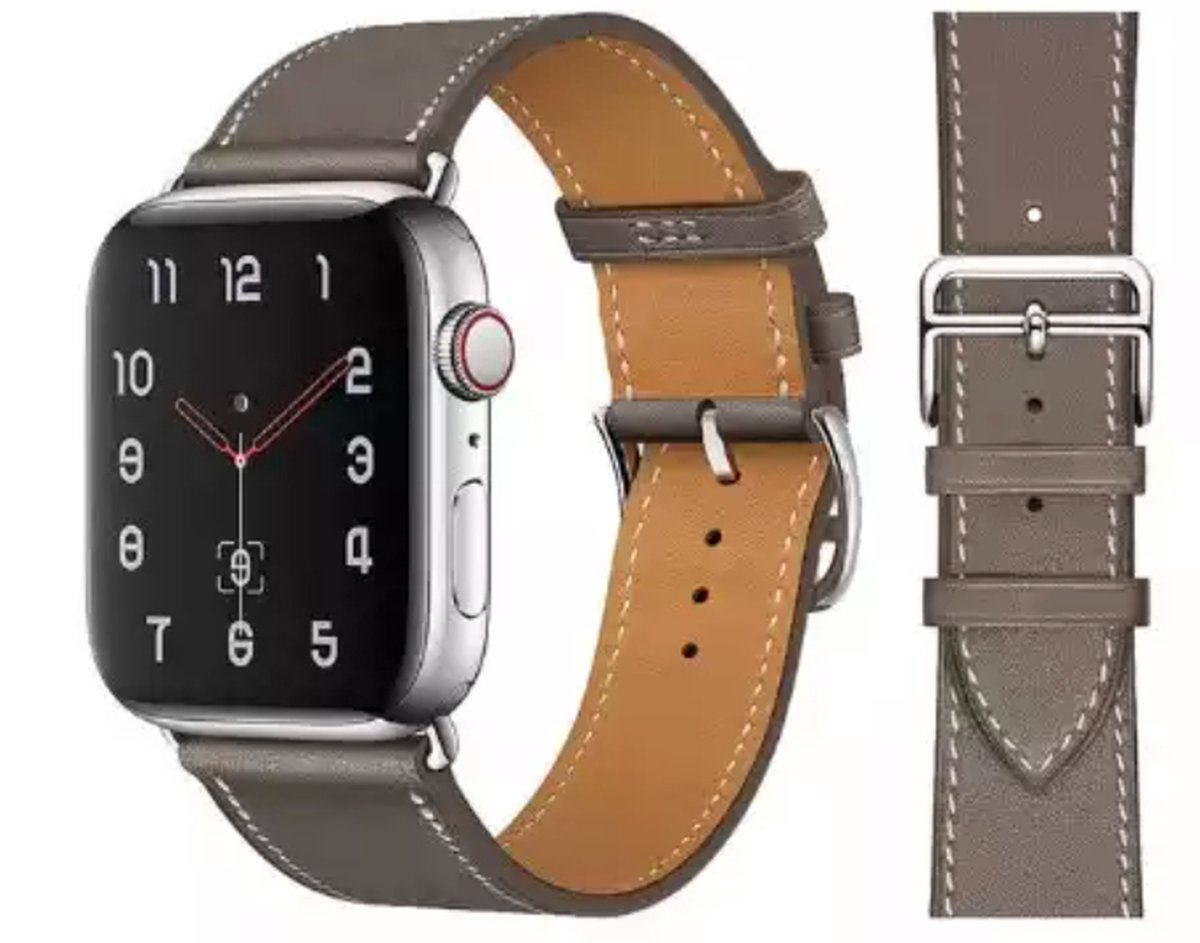 UrbanGoods - Horlogebandje - Creme - Echt Leder - 42 - 44 - 45 mm - Geschikt voor Apple Watch - Smartwatch iWatch
