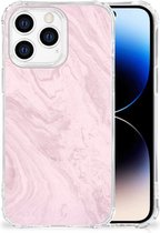 Smartphone hoesje iPhone 14 Pro Telefoonhoesje met tekst met transparante rand Marble Pink