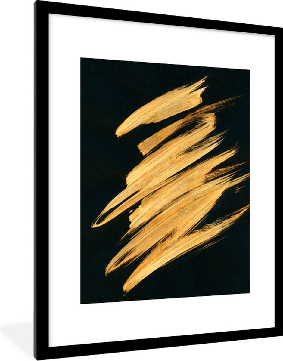 Poster in lijst - Fotolijst 60x80 cm - Posters - Goud - Verf - Strepen - Luxe - Abstract -