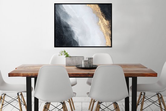 Cadre photo avec affiche - Abstrait - Peinture - Or - Zwart - Marbre - 80x60 cm - Cadre pour affiche