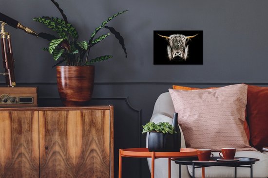 Cadre photo avec affiche Zwart Wit- Scottish Highlander - Or - Cornes - Zwart Blanc - Vache - Animaux - 30x20 cm - Cadre pour affiche
