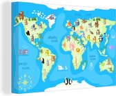 Carte du monde des enfants sur toile murale animalière chambre d'enfant 80x60 cm | Carte du monde peinture sur toile