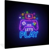 Game Poster - Gaming - Neon - Let's Play - Controller - Quotes - 40x40 cm