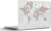Laptop sticker - 14 inch - Wereldkaart - Vintage - Pastel - Aarde - Grijs - Educatief - 32x5x23x5cm - Laptopstickers - Laptop skin - Cover
