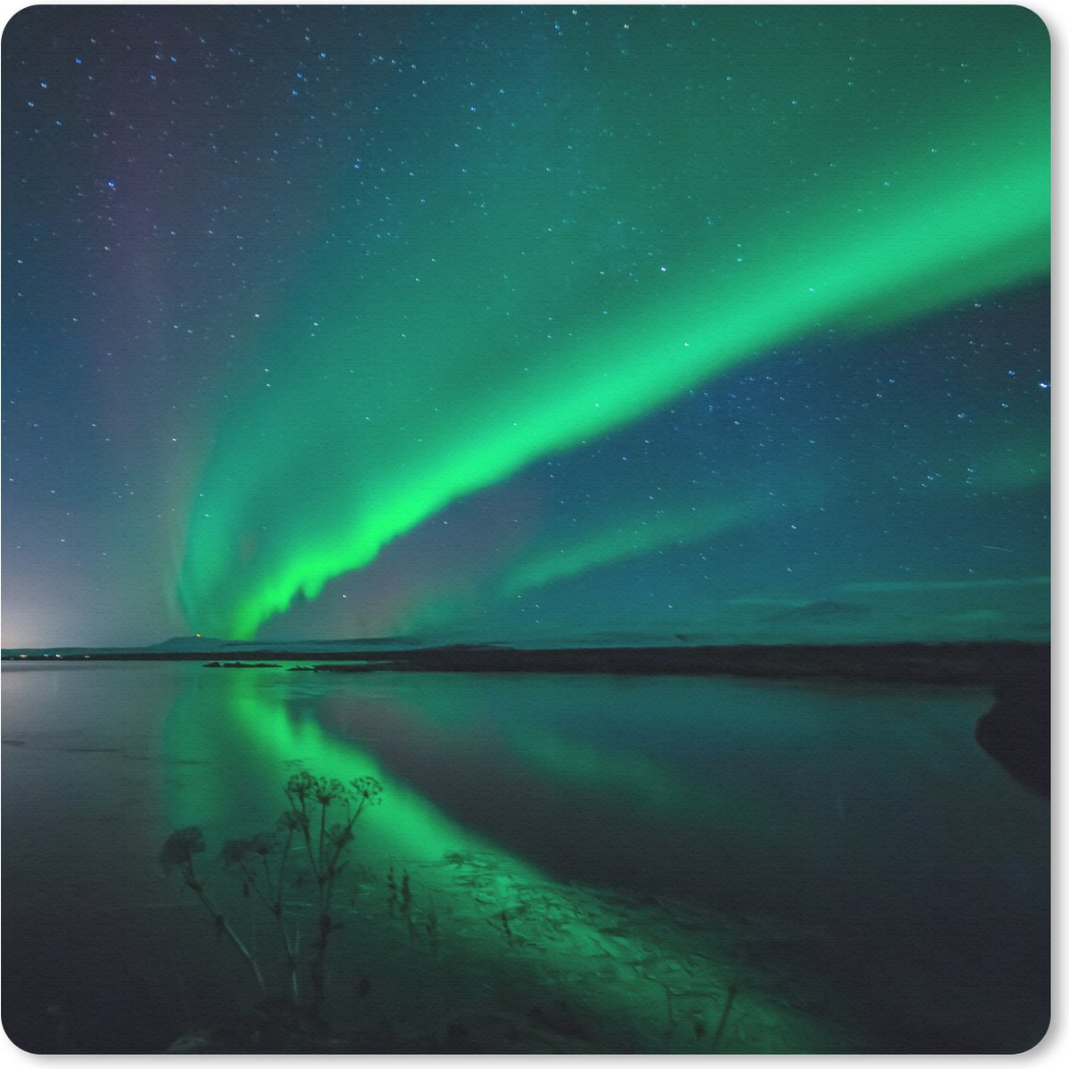 Muismat 30x30 cm - Mousepad Noorderlicht - IJsland - Sterrenhemel - Groen - Water - Muismatten