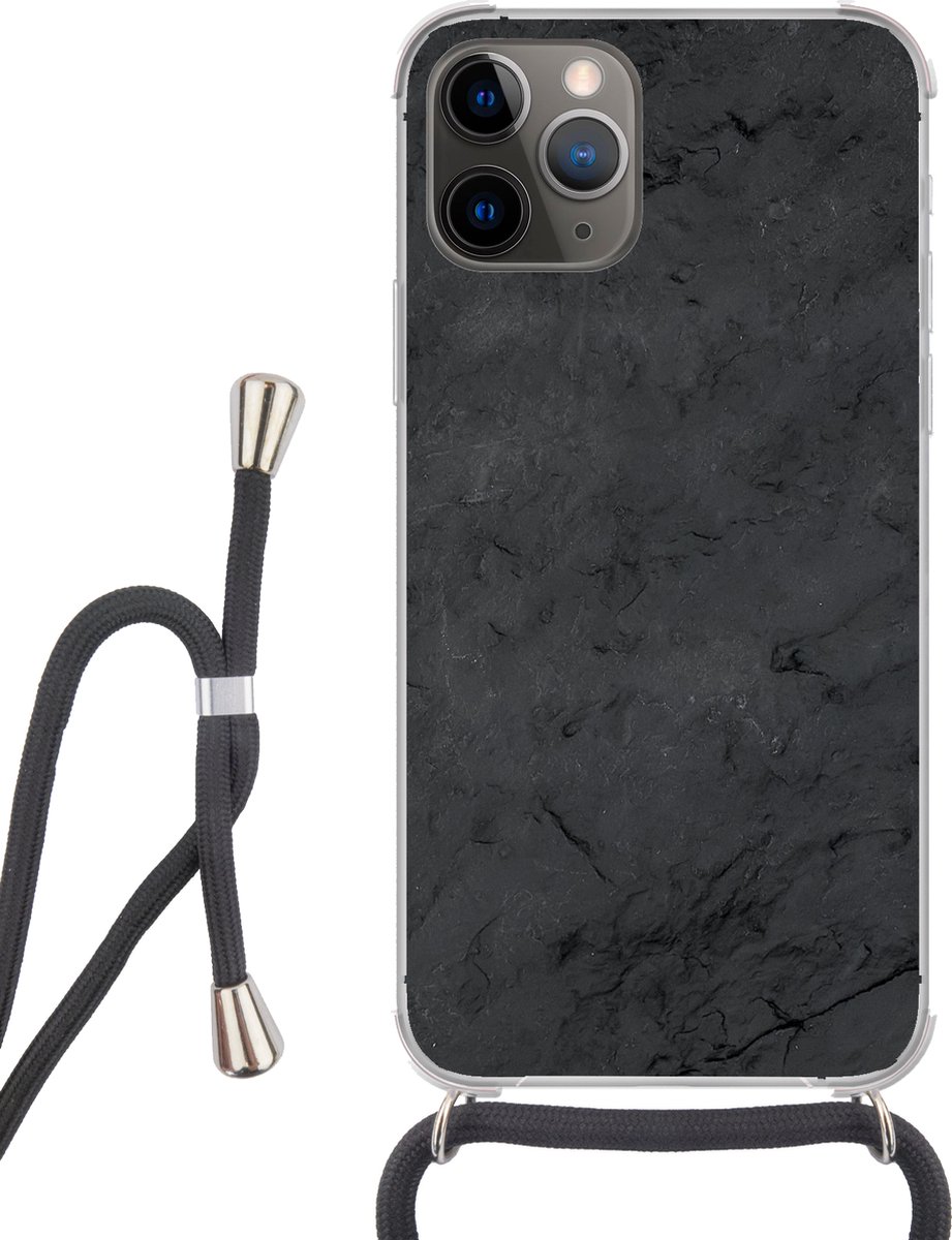 Telefoonhoesje Geschikt voor iPhone 13 Pro Max - Grijs - Cement - Beton print - Industrieel - Structuur - Siliconen - Crossbody - Backcover met Koord - Telefoonhoesje met koord - Hoesje met touw Telefoonhoesje