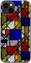 Telefoonhoesje Geschikt voor iPhone 13 mini hoesje - Mondriaan - Glas in lood - Oude Meesters - Kunstwerk - Abstract - Schilderij - Siliconen Telefoonhoesje